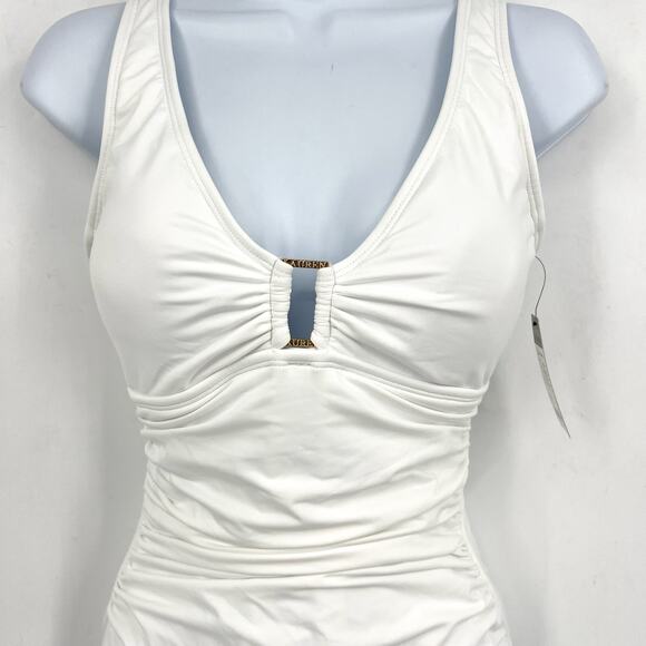 LAUREN RALPH LAUREN One Piece Swimsuit Size 8 White Beach Club Solid Ring NWT - Picture 5 of 10